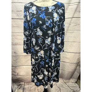 Tommy Hilfiger Womens Black Blue Floral 3/4 Sleeve Sheath Dress Size 16